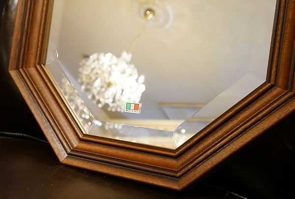 イタリア製 八角ミラー 壁掛け アンティーク風 開運 八角形 鏡 | 輸入