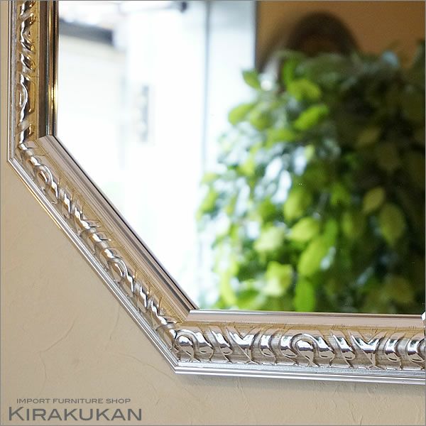 アンティーク 八角ミラー シルバー LLサイズ Mirror(壁掛け鏡 アンティーク 八角ミラー シルバー LLサイズ Mirror(壁掛け鏡