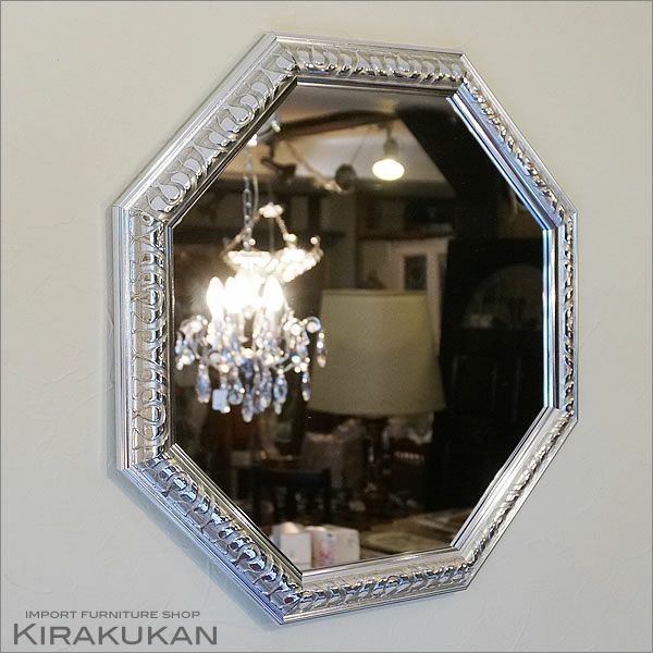 アンティーク 八角ミラー シルバー LLサイズ Mirror(壁掛け鏡 アンティーク 八角ミラー シルバー LLサイズ Mirror(壁掛け鏡