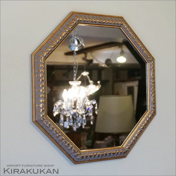 アンティーク 八角ミラー ゴールド LLサイズ Mirror（壁掛け鏡