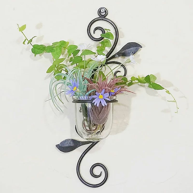 アイアン ベース 花瓶 壁掛け フラワーベース 一輪挿し ガラス 花器