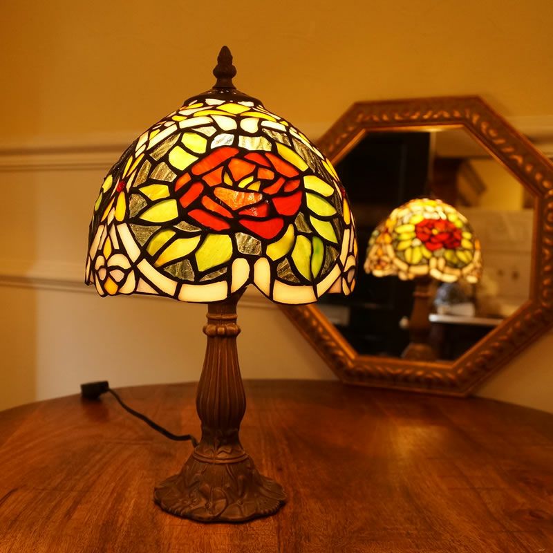 アンティーク風薔薇ステンドグラス ランプ - フロアスタンド