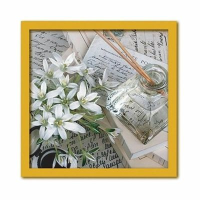 アートパネル 白い花と文章 静物 アートフレーム 玄関に飾る絵画