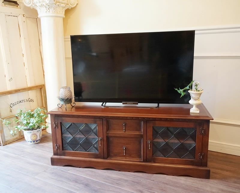 爆買い 英語 コンテライム・TVボード1200美品 アンティーク加工 木製テレビ台 テレビ台