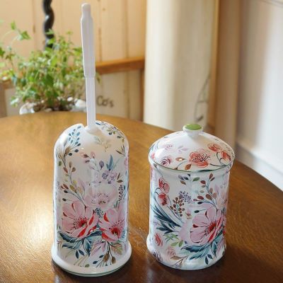 トイレポット＆トイレブラシ セット 陶器 ラブリーローズ 薔薇 バラ