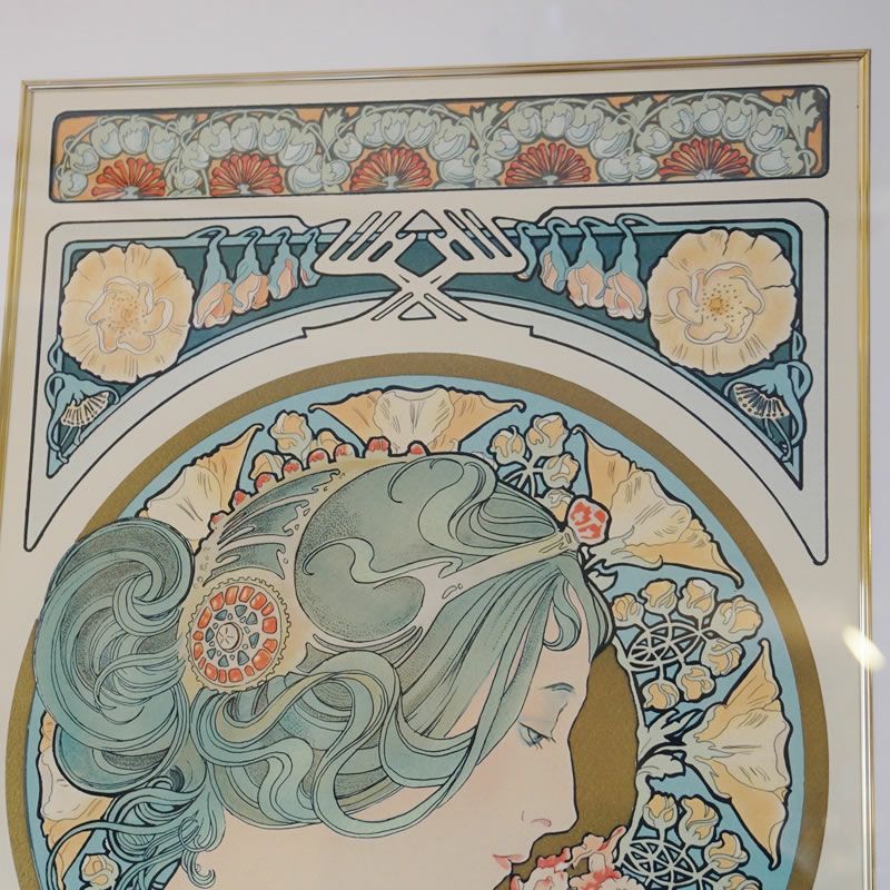 ヴィンテージ アルフォンス・ミュシャ画 「桜草」シルク