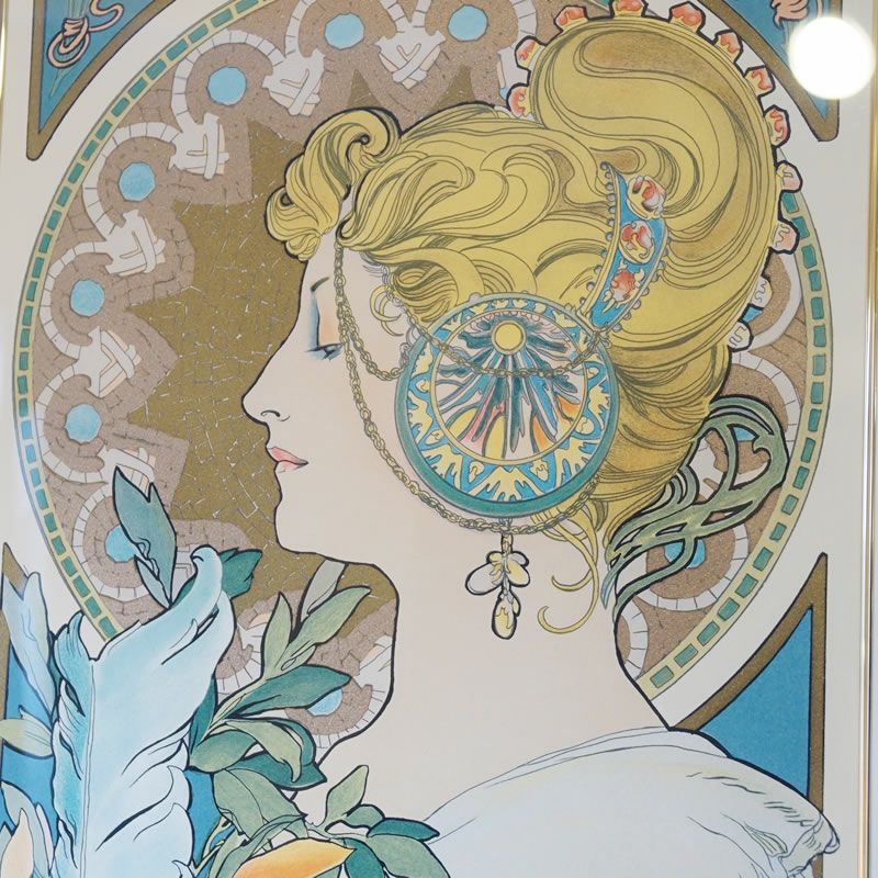 ヴィンテージ アルフォンス・ミュシャ画 「羽根ペン」シルクスクリーン 限定300枚 Alfons Mucha