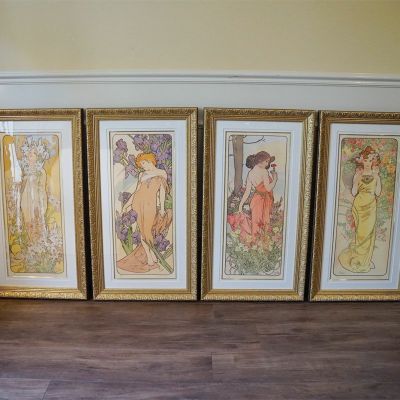 アルフォンス・ミュシャ画 「四つの花」4枚セット リトグラフ 世界限定