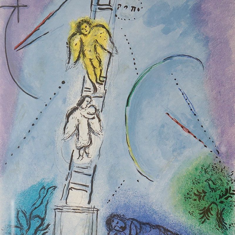 【真作】マルク・シャガール Marc Chagall ヤコブの梯子 リトグラフ 真作】マルク・シャガール Marc Chagall ヤコブの梯子