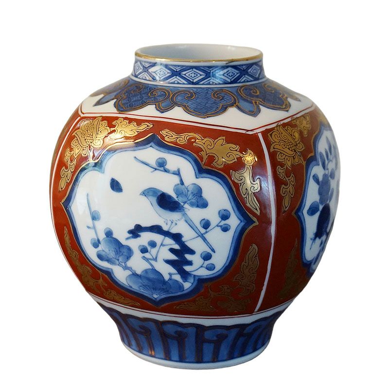 ヴィンテージ・金彩 花鳥図 花瓶 陶器製 【送料無料】花器