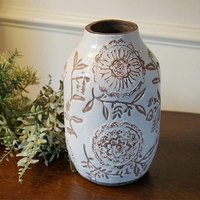フラワーベース 陶器 花瓶 陶器製 ホワイト WH 【 送料無料