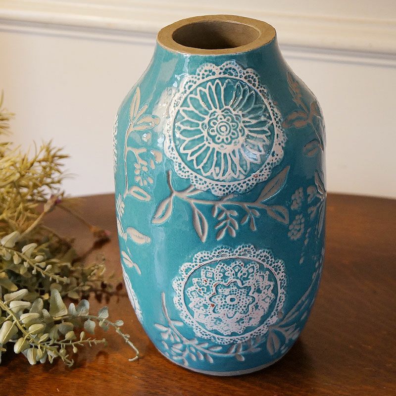 フラワーベース 陶器 花瓶 陶器製 ブルー BL 【 送料無料