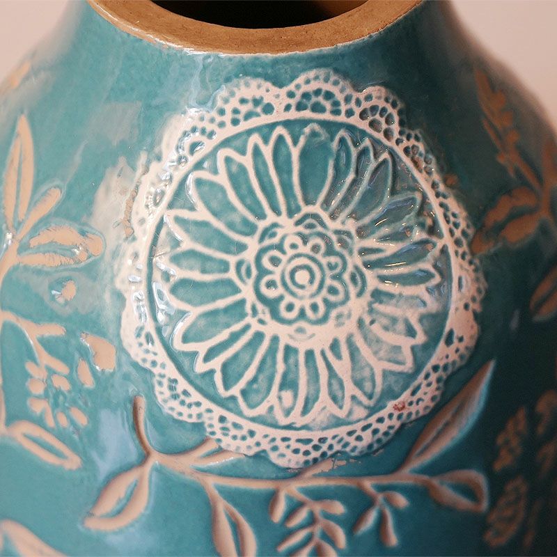 フラワーベース 陶器 花瓶 陶器製 ブルー BL 【 送料無料 】 インテリア 雑貨 アンティーク