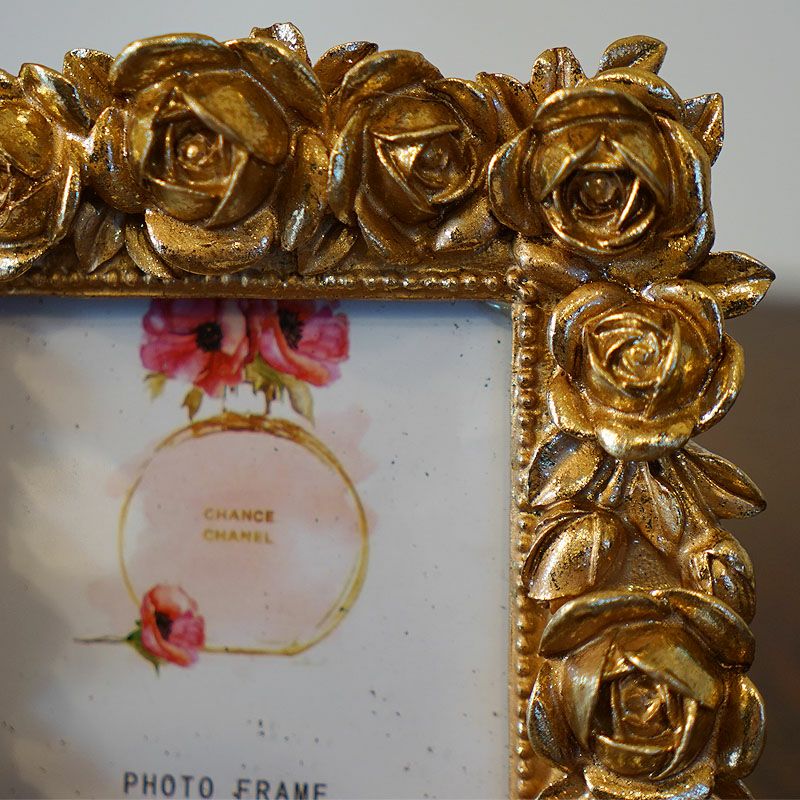 薔薇のフォトフレーム ローズ ゴールド 写真立て スクエア おしゃれ