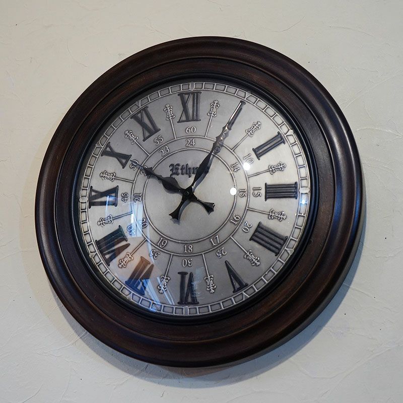 アンティーク風 掛け時計 クォーツ ブラウン＆シルバー クラシック文字