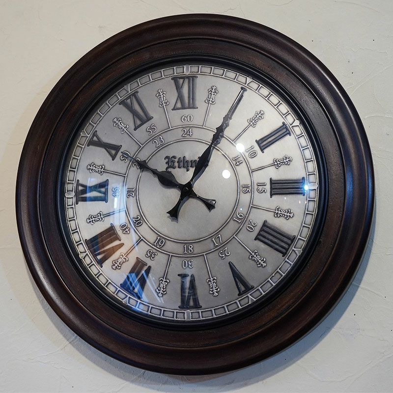 アンティーク風 掛け時計 クォーツ ブラウン＆シルバー クラシック文字