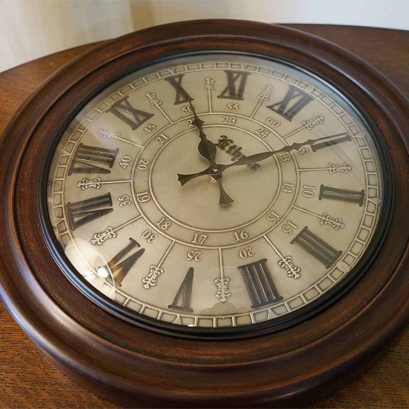 アンティーク風 掛け時計 クォーツ ブラウン＆シルバー クラシック文字